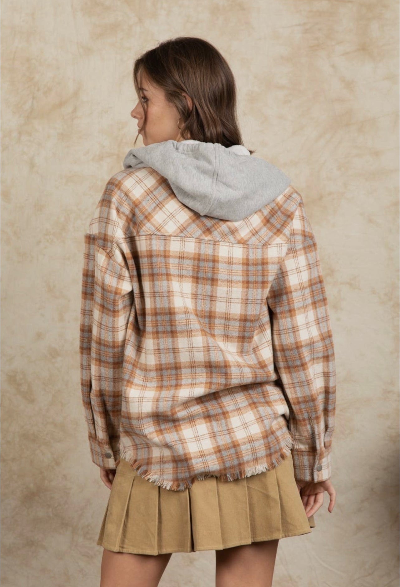 Frayed Hem Hooded Flannel