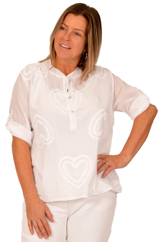 Catherine Lillywhite's White Embellished Heart Shirt