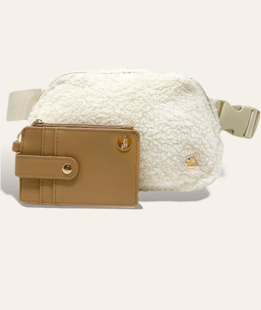 Cream Sherpa Belt Bag + Wallet Set